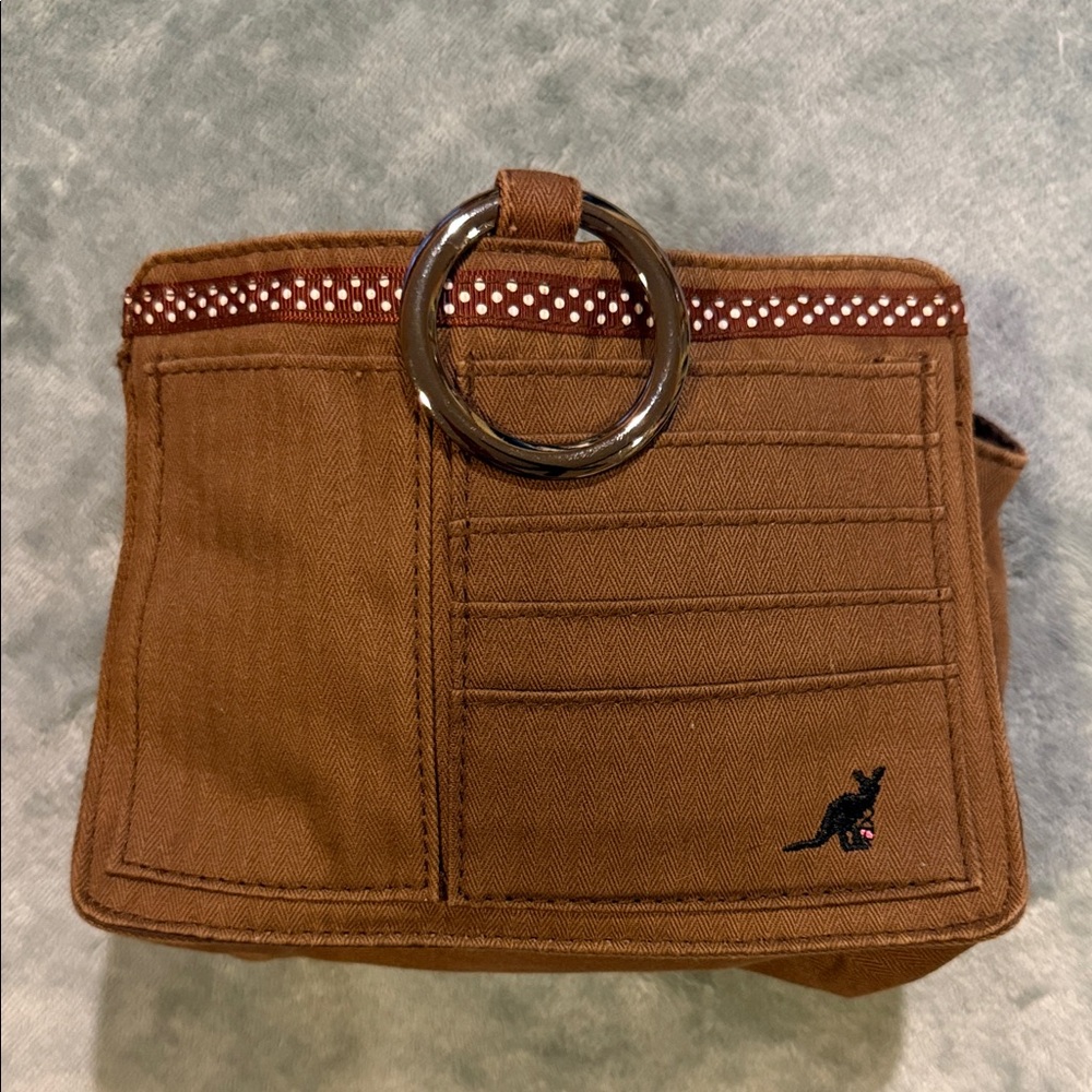 Pouchee Brown Canvas Purse Organizer Pouch 7x5x3.5 with Embroidered Kangaroo
